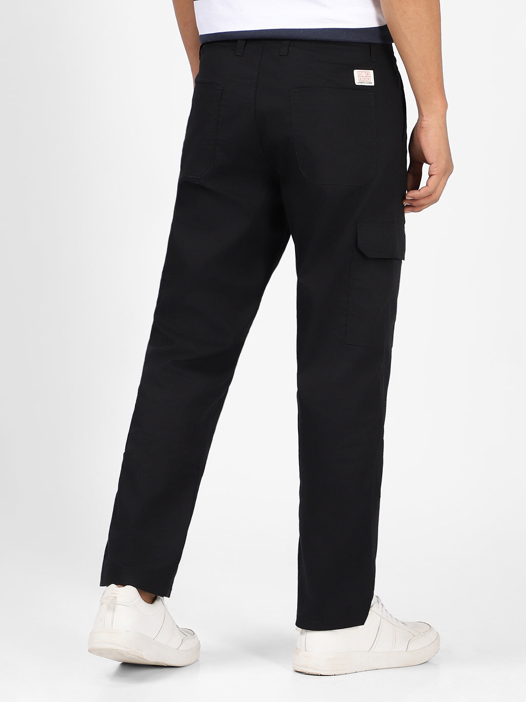 Men's Black Regular Fit Solid Cargo Chino Pant with 6 Pockets