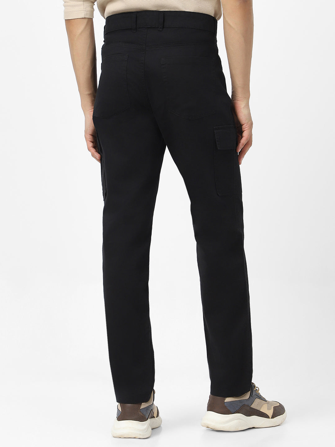 Men's Black Regular Fit Solid Cargo Chino Pant with 6 Pockets Stretchable