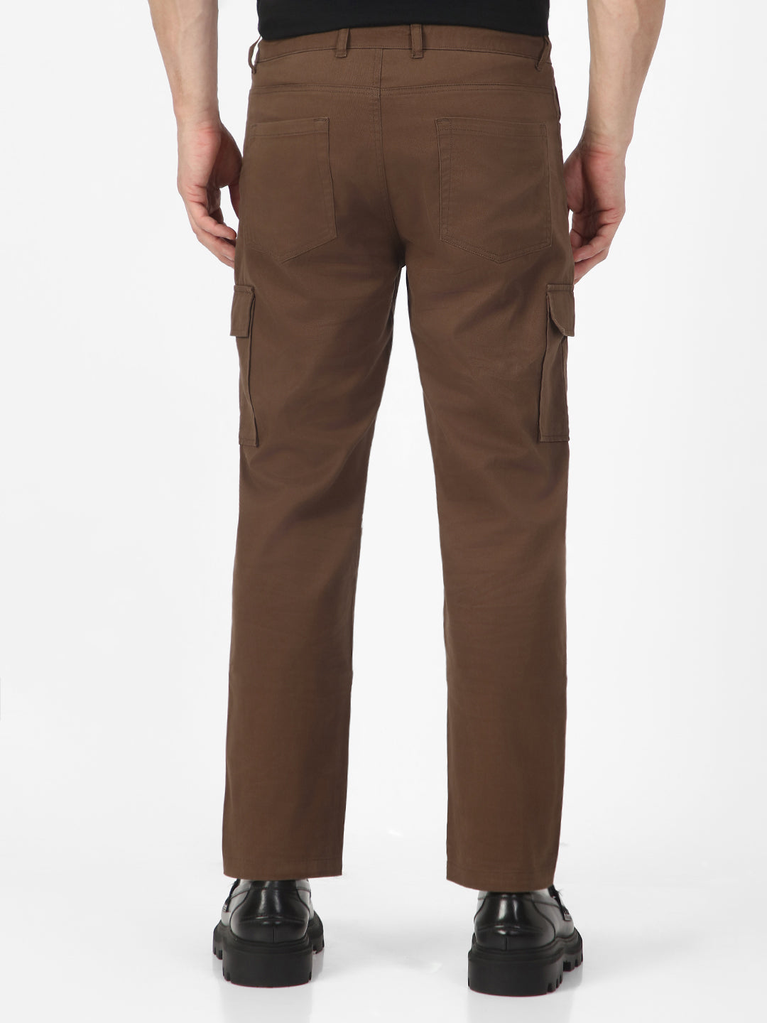 Men's Brown Regular Fit Solid Cargo Chino Pant with 6 Pockets Stretchable