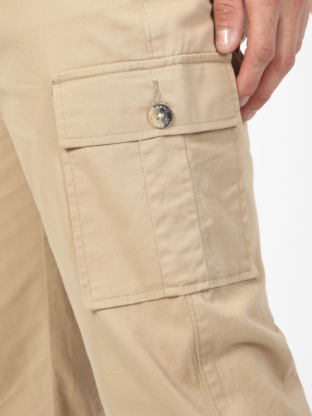 Men's Khaki Regular Fit Solid Cargo Chino Pant with 6 Pockets Stretchable