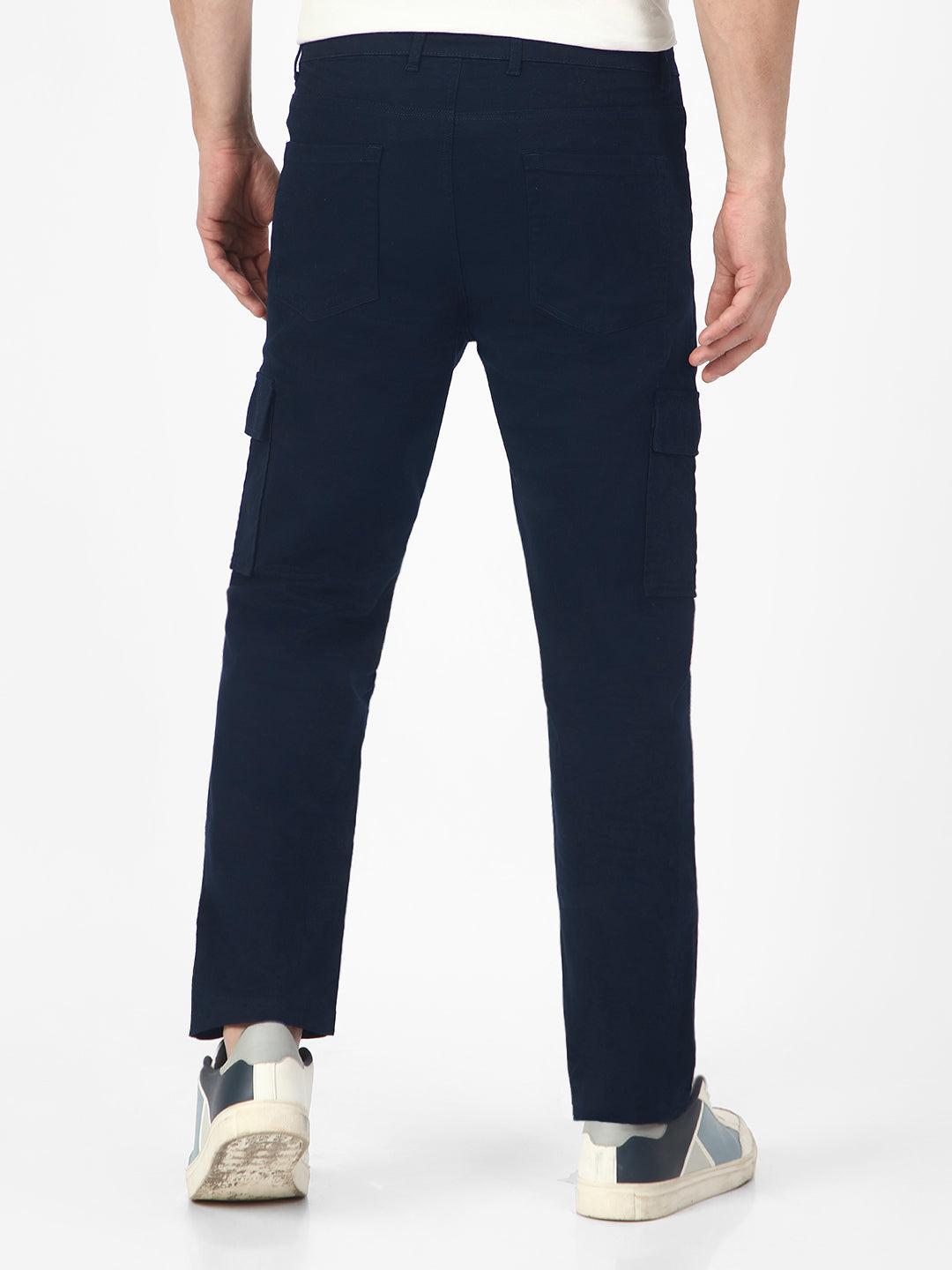 Men's Navy Regular Fit Solid Cargo Chino Pant with 6 Pockets Stretchable