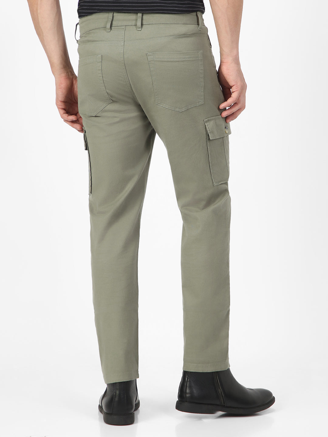 Men's Olive Regular Fit Solid Cargo Chino Pant with 6 Pockets Stretchable