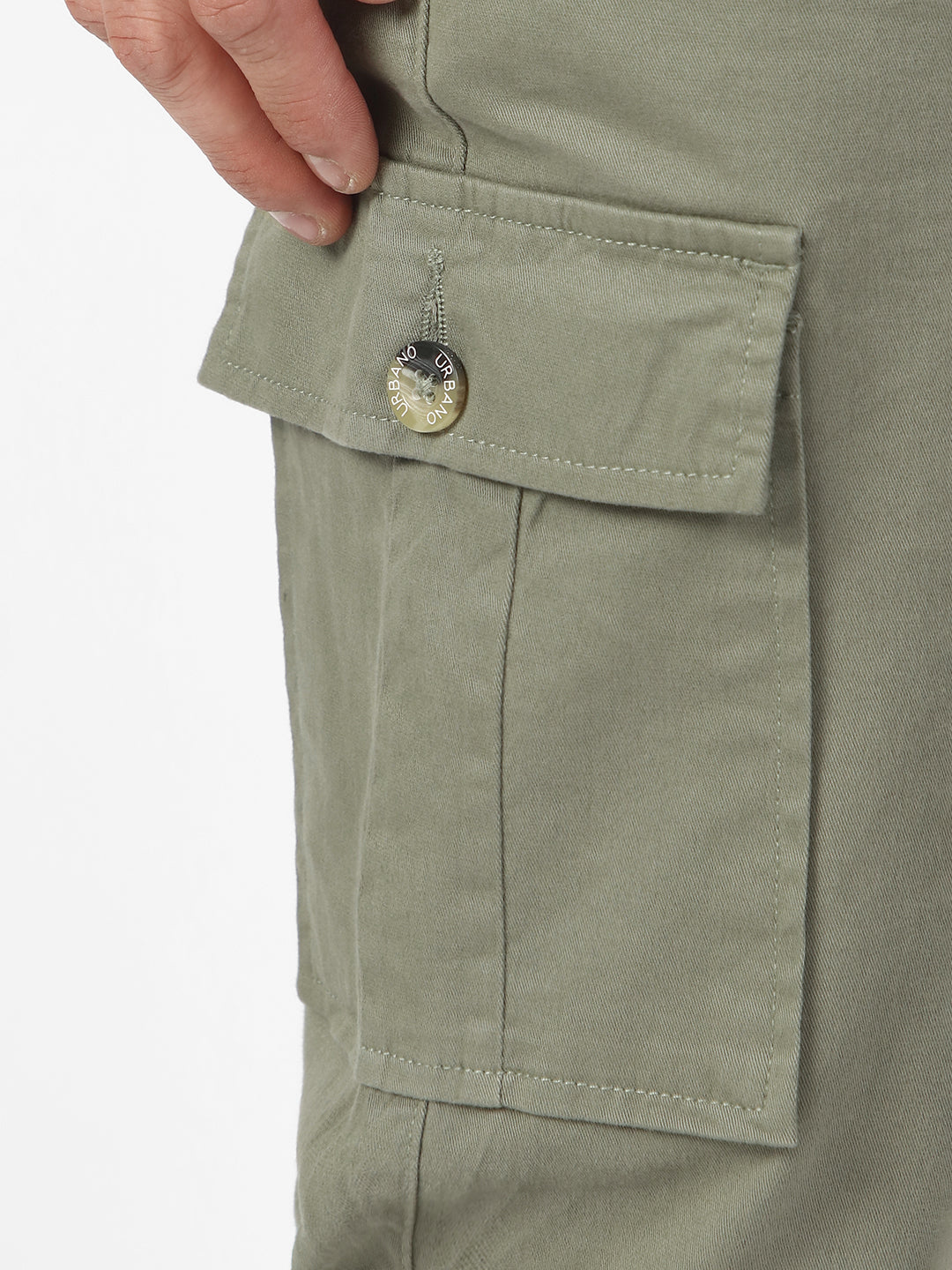 Men's Olive Regular Fit Solid Cargo Chino Pant with 6 Pockets Stretchable