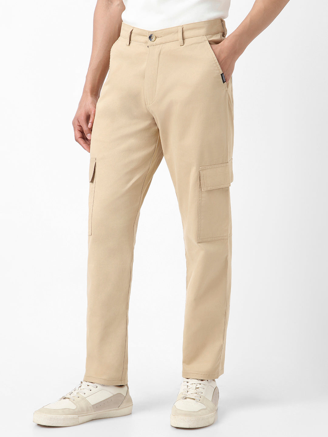 Urbano Fashion Men's Beige Regular Fit Solid Cargo Chino Pant with 6 Pockets Stretchable