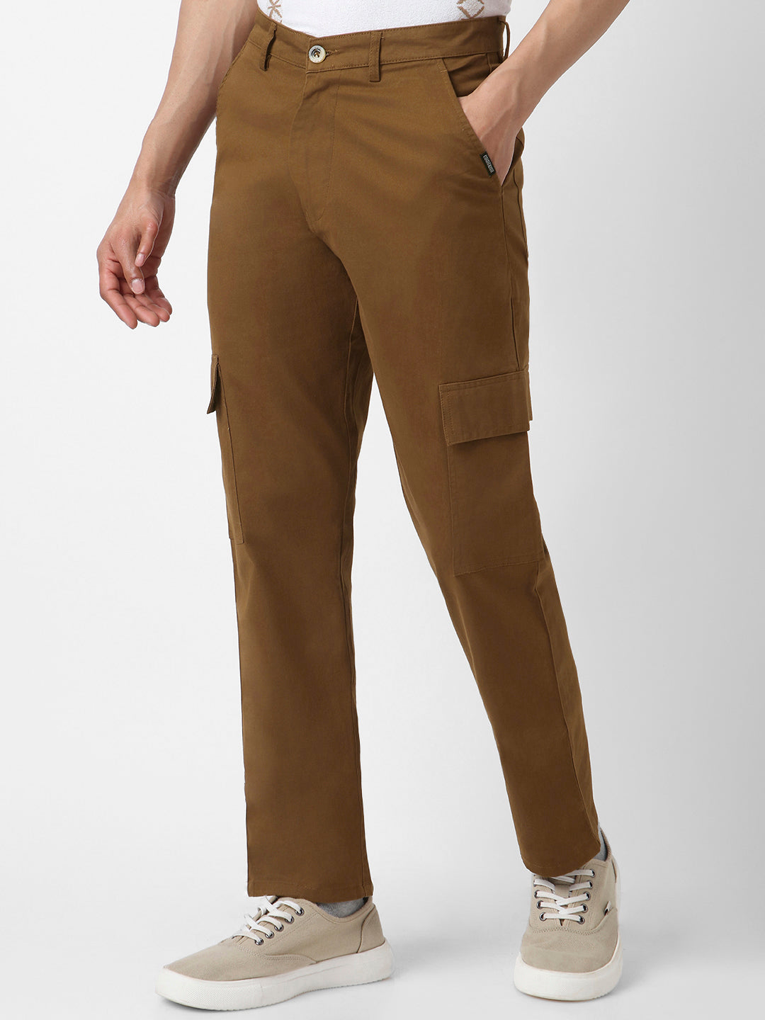 Urbano Fashion Men's Brown Regular Fit Solid Cargo Chino Pant with 6 Pockets Stretchable