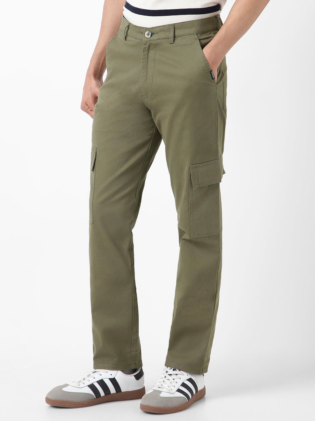 Urbano Fashion Men's Olive Regular Fit Solid Cargo Chino Pant with 6 Pockets Stretchable