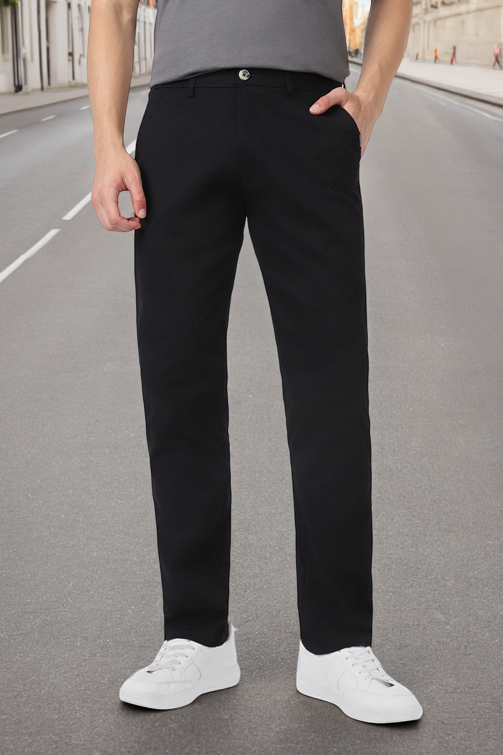 Men's Black Slim Fit Stretchable Casual Chinos