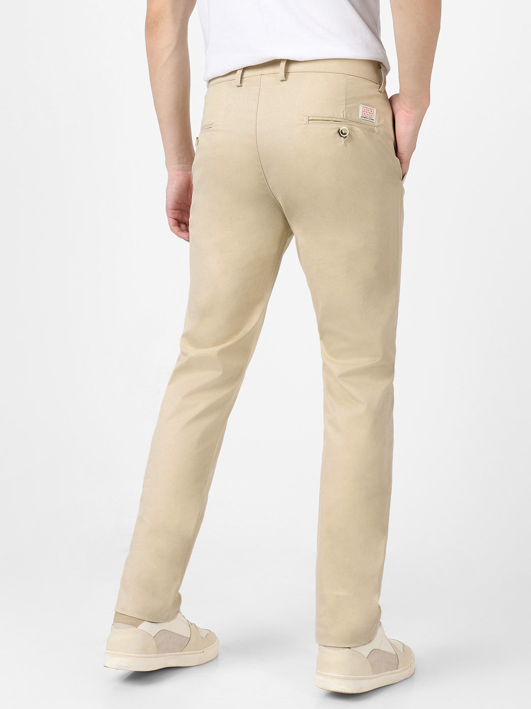 Men's Cream Cotton Slim Fit Casual Chinos Trousers Stretch