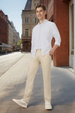 Men's Cream Cotton Slim Fit Casual Chinos Trousers Stretch