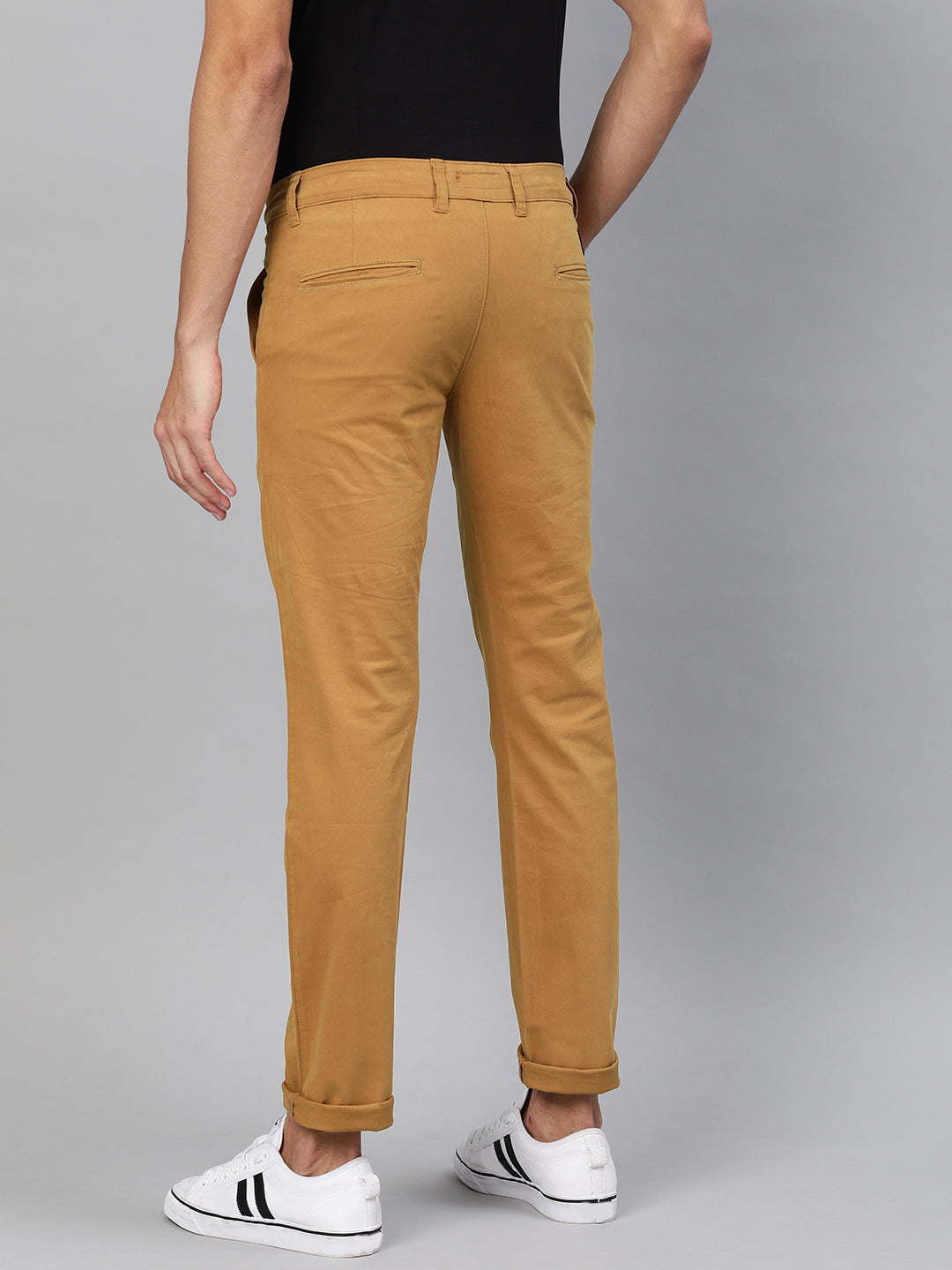 Men's Light Khaki Cotton Slim Fit Casual Chinos Trousers Stretch