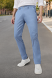 Men's Sky Blue Cotton Slim Fit Casual Chinos Trousers Stretch