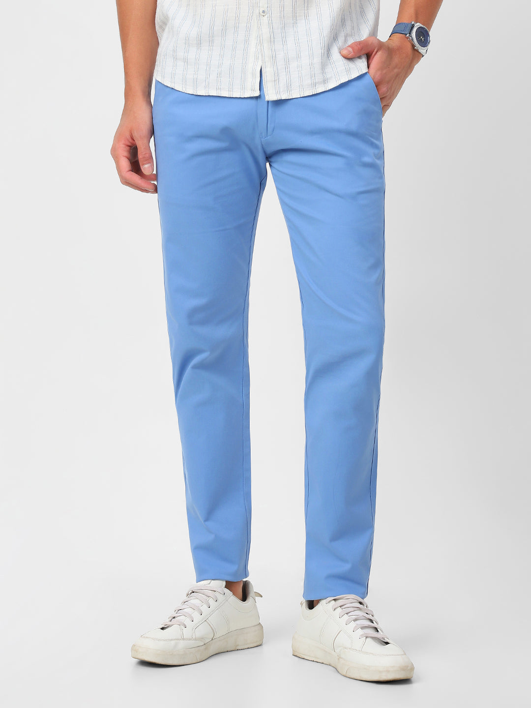 Men's Sky Blue Slim Fit Casual Chino Pants Stretch