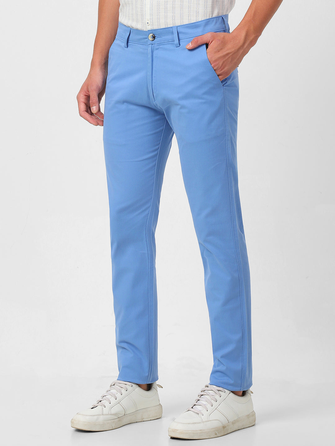 Men's Sky Blue Slim Fit Casual Chino Pants Stretch