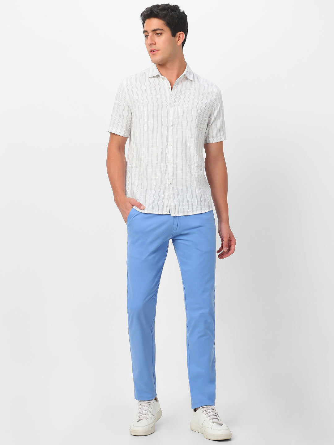 Men's Sky Blue Slim Fit Casual Chino Pants Stretch