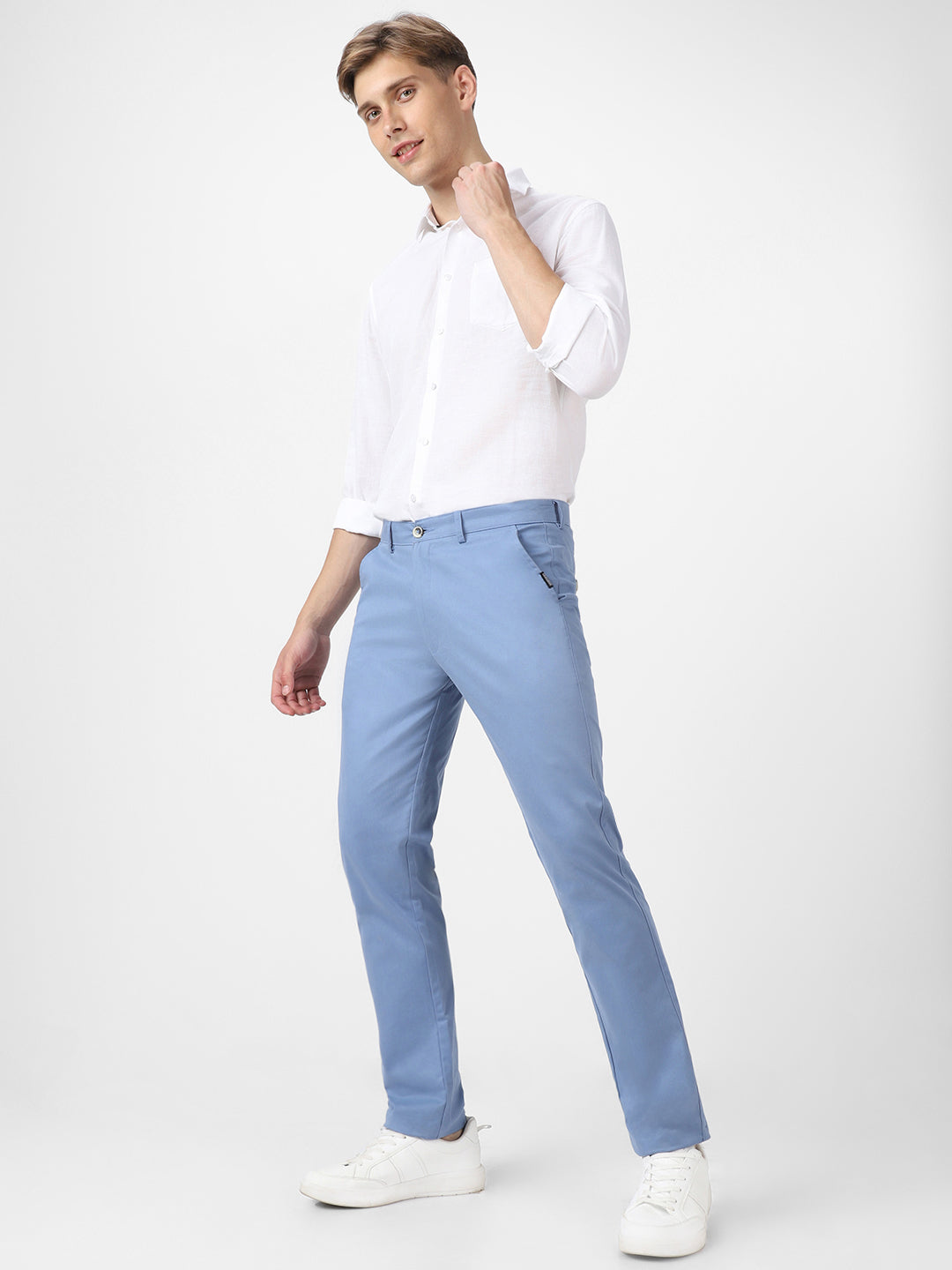 Men's Sky Blue Cotton Slim Fit Casual Chinos Trousers Stretch