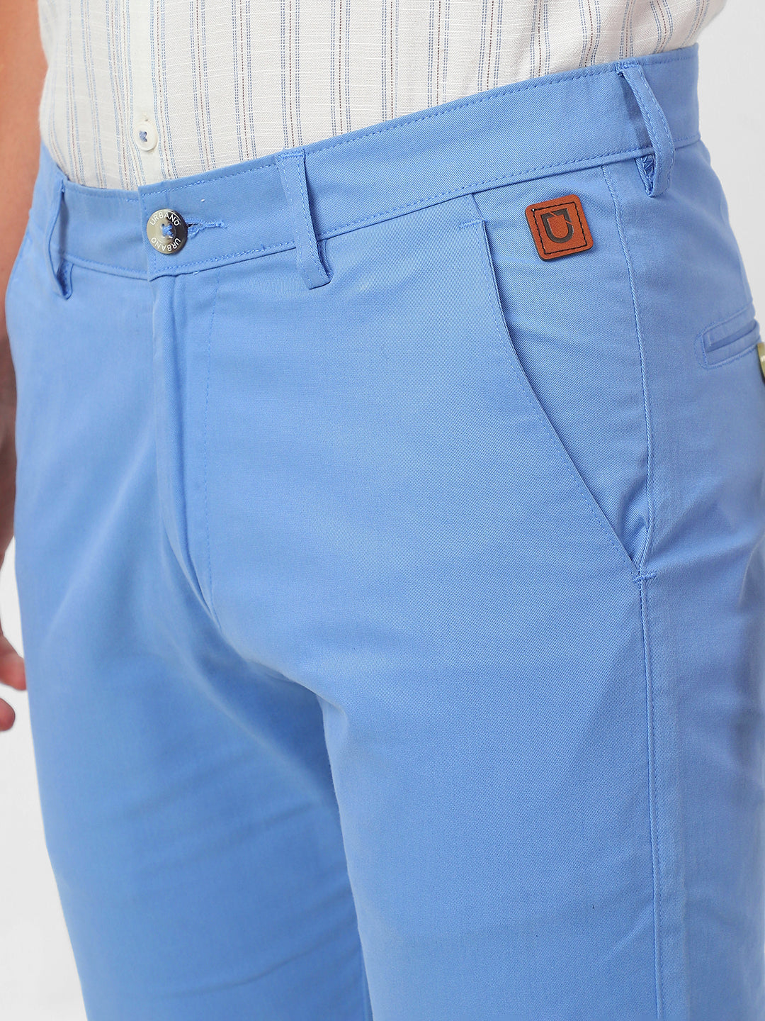 Men's Sky Blue Slim Fit Casual Chino Pants Stretch