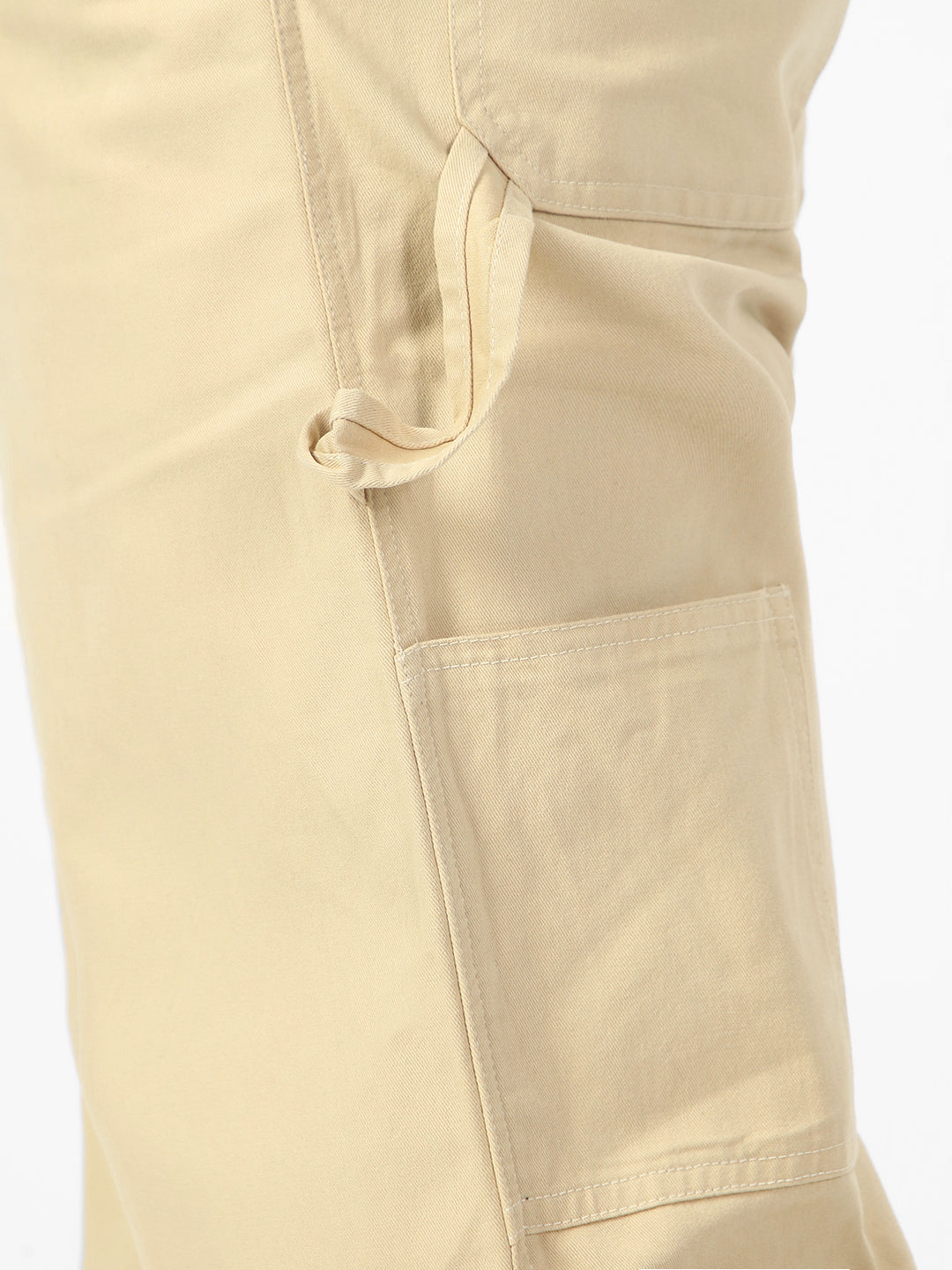 Men's Beige Loose Baggy Fit Solid Carpenter Trouser Pant with 5 Pockets Non-Stretchable