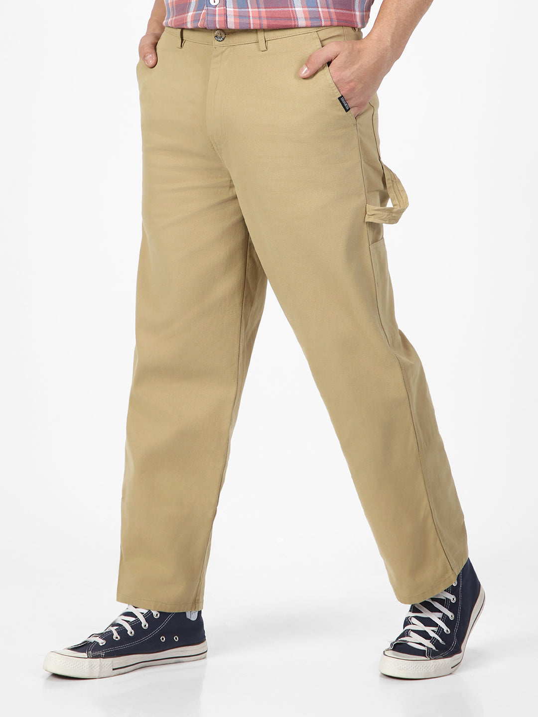 Men's Light Olive Loose Baggy Fit Solid Carpenter Trouser Pant with 5 Pockets Non-Stretchable