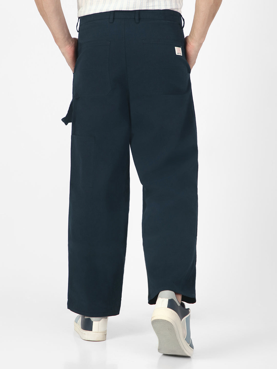 Men's Navy Loose Baggy Fit Solid Carpenter Trouser Pant with 5 Pockets Non-Stretchable