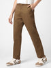 Men's Brown Cotton Regular Fit Casual Chinos Trousers Stretch