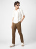 Men's Brown Cotton Regular Fit Casual Chinos Trousers Stretch