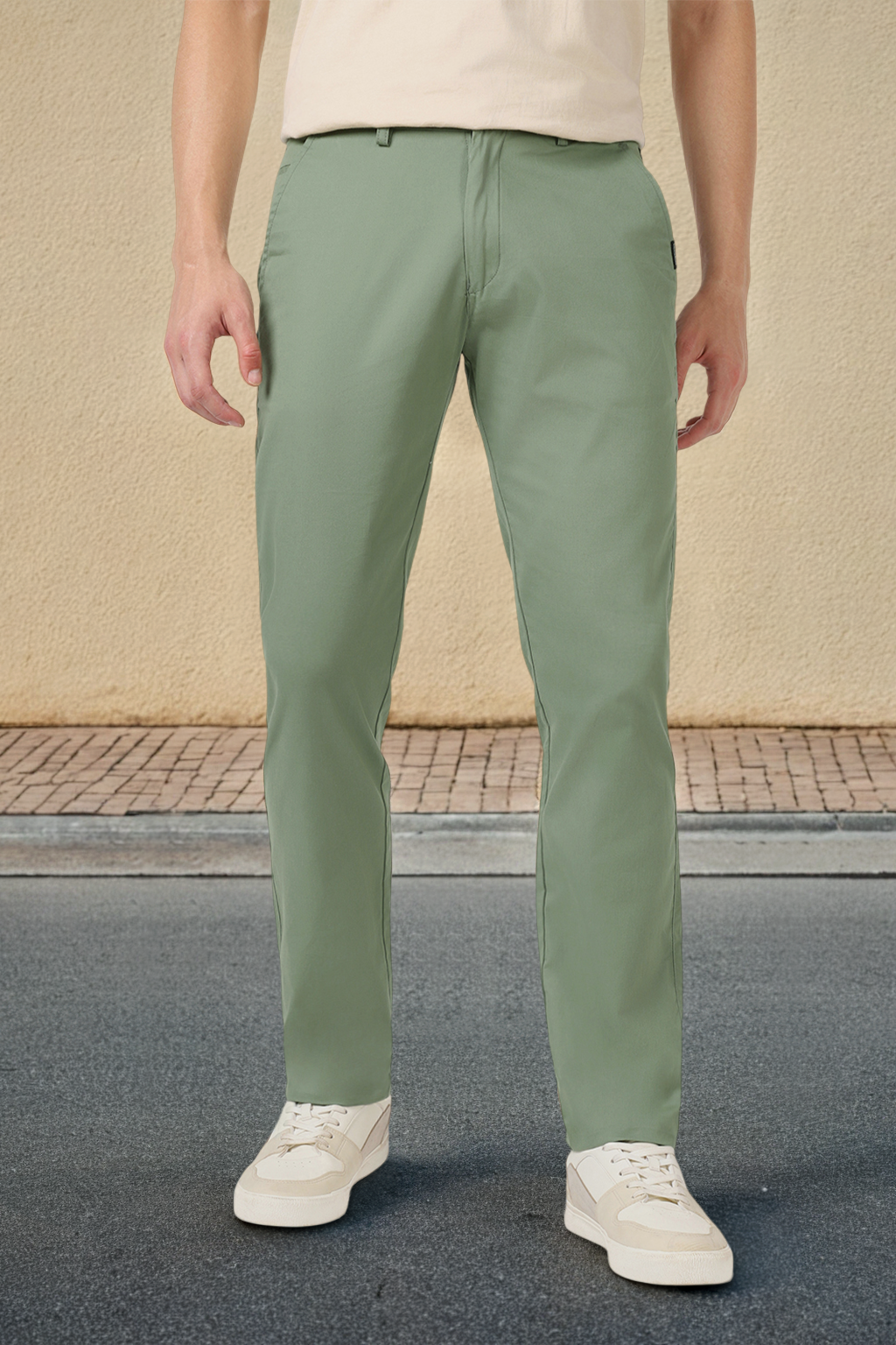 Men's Green Cotton Slim Fit Casual Chinos Trousers