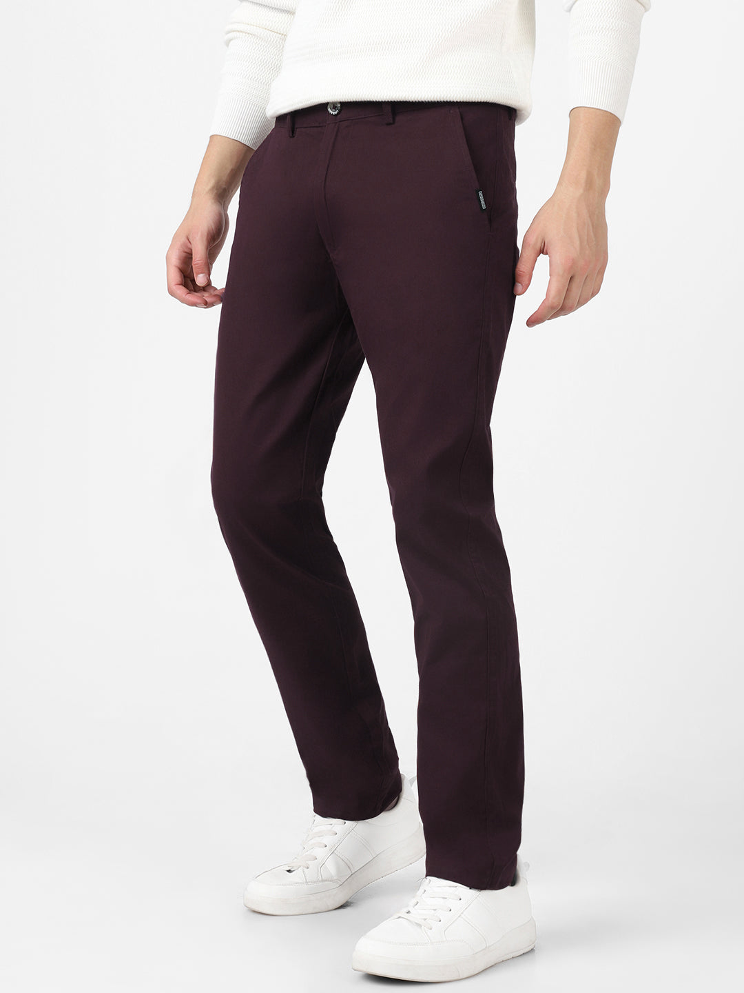 Men's Maroon Cotton Slim Fit Casual Chinos Trousers