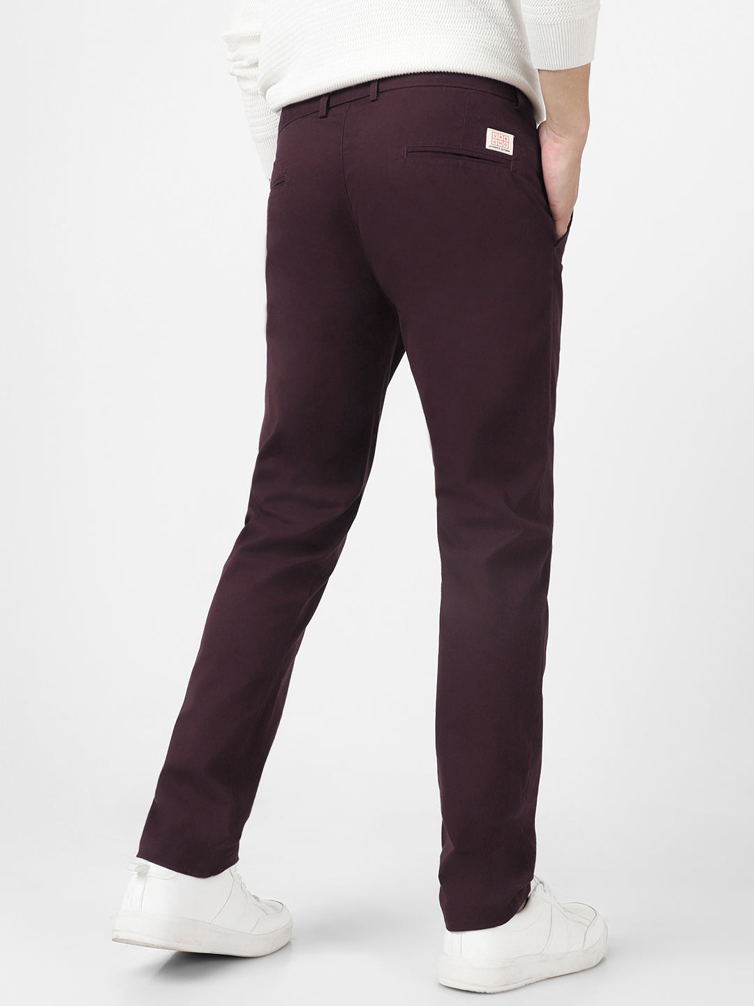 Men's Maroon Cotton Slim Fit Casual Chinos Trousers