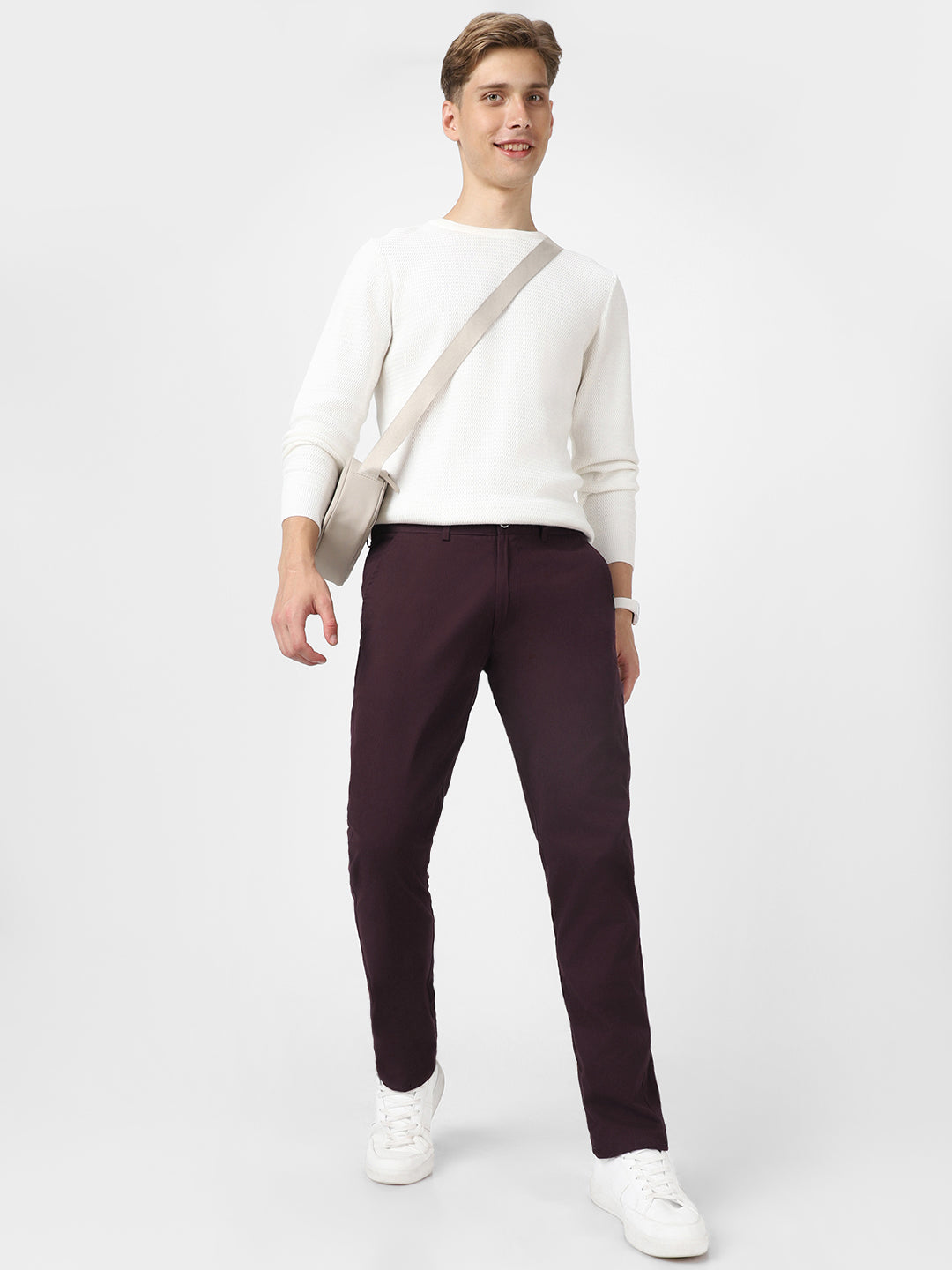 Men's Maroon Cotton Slim Fit Casual Chinos Trousers