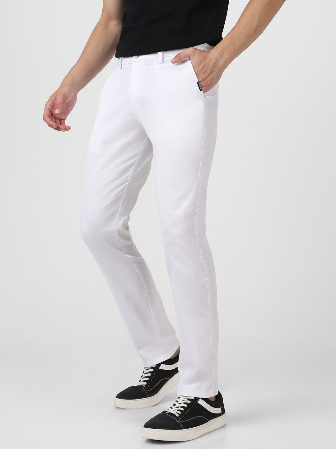 Men's White Cotton Slim Fit Casual Chinos Trousers