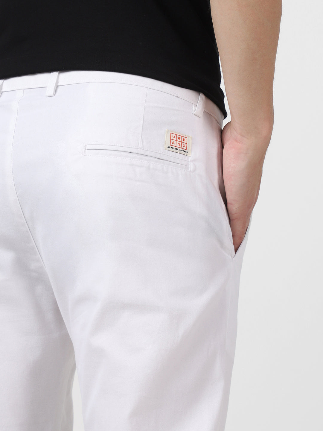 Men's White Cotton Slim Fit Casual Chinos Trousers