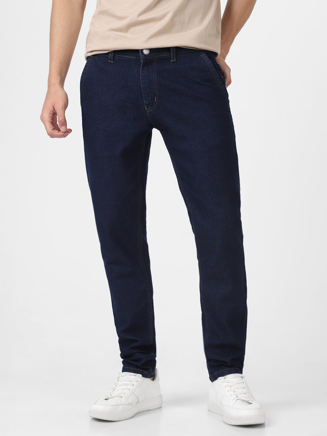 Men's Dark Blue Slim Fit Washed Jeans Stretchable