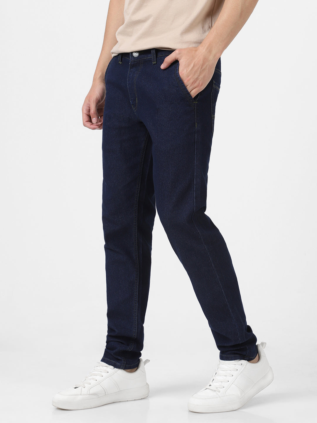 Men's Dark Blue Slim Fit Washed Jeans Stretchable