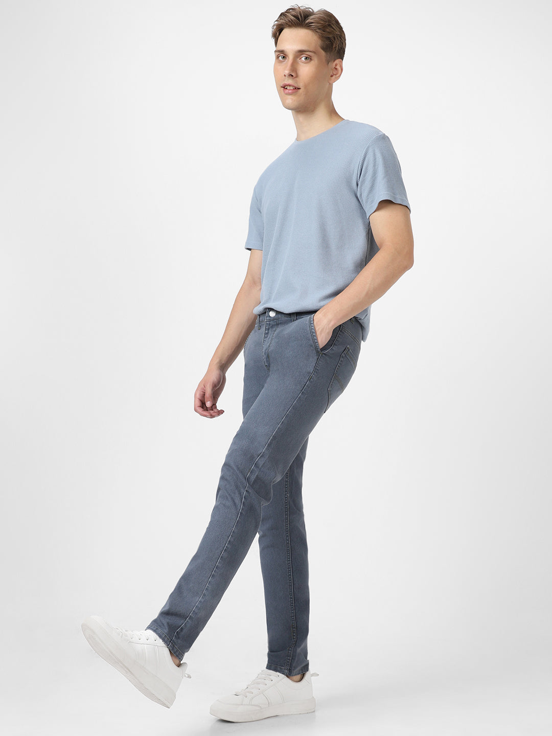 Men's Grey Slim Fit Washed Jeans Stretchable