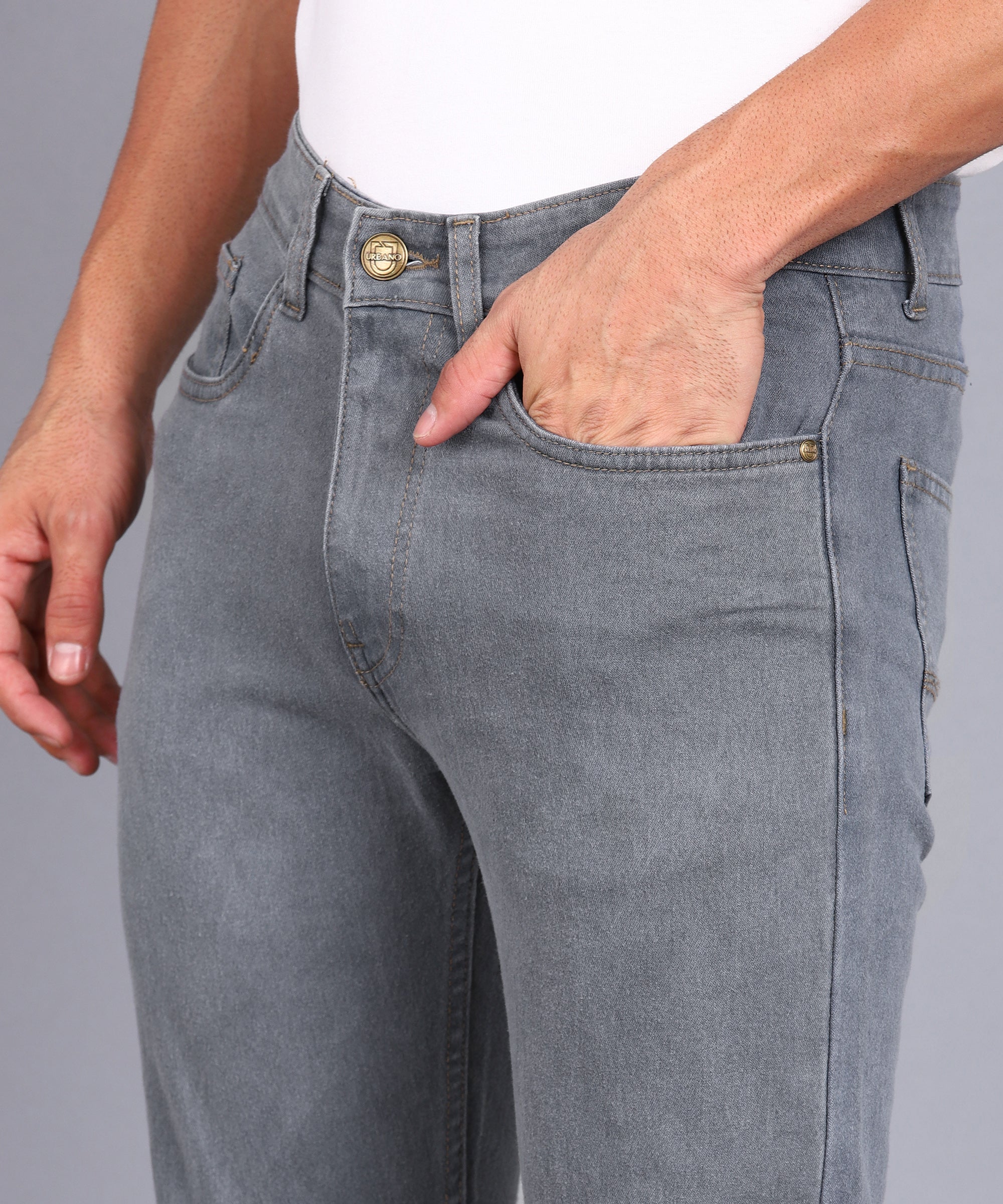 Men's Light Grey Slim Fit Stretchable Jeans