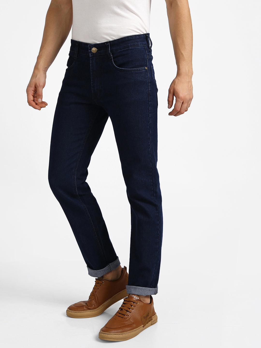 Dark Blue Regular Fit Washed Jeans Stretchable