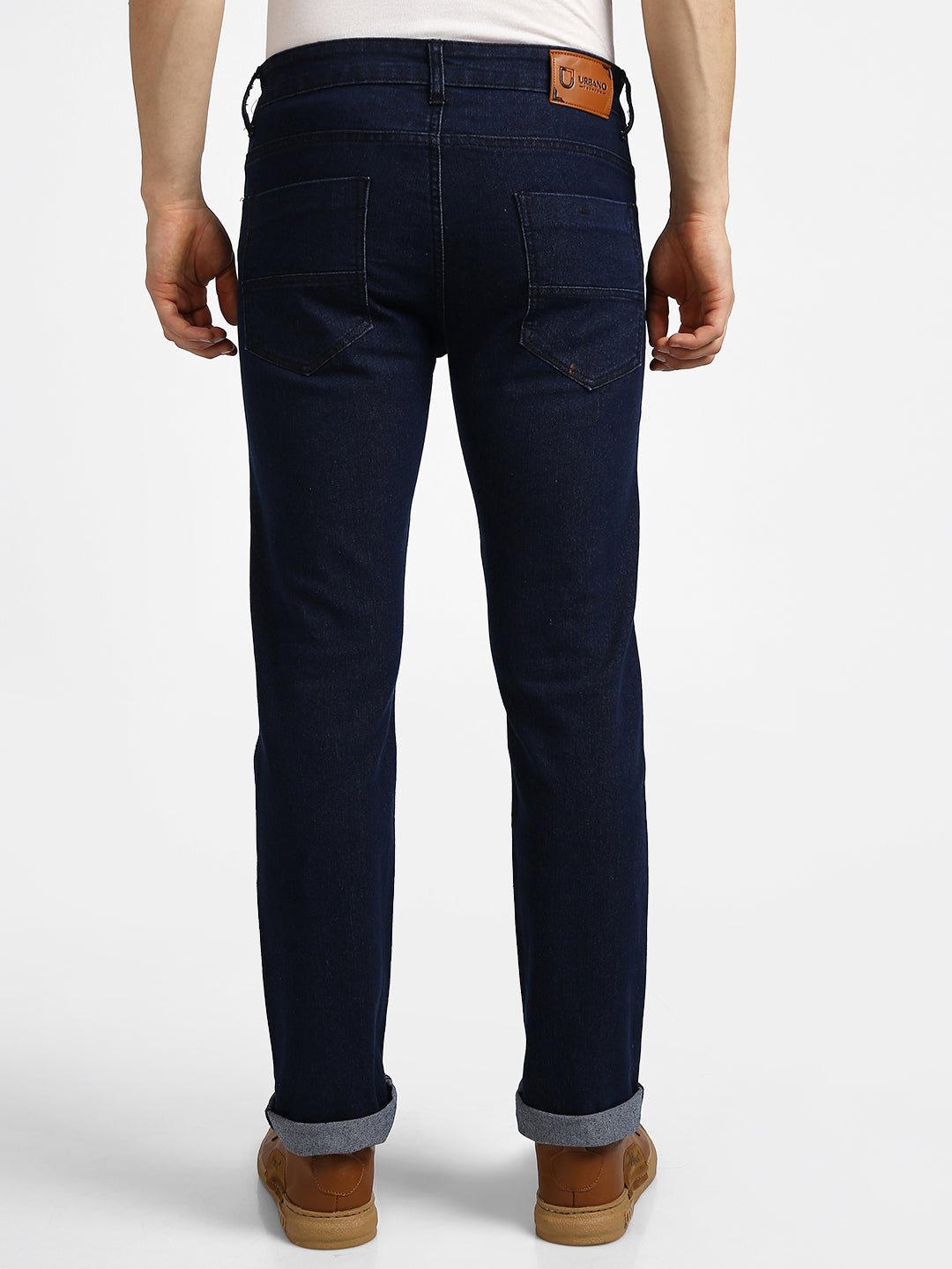 Dark Blue Regular Fit Washed Jeans Stretchable