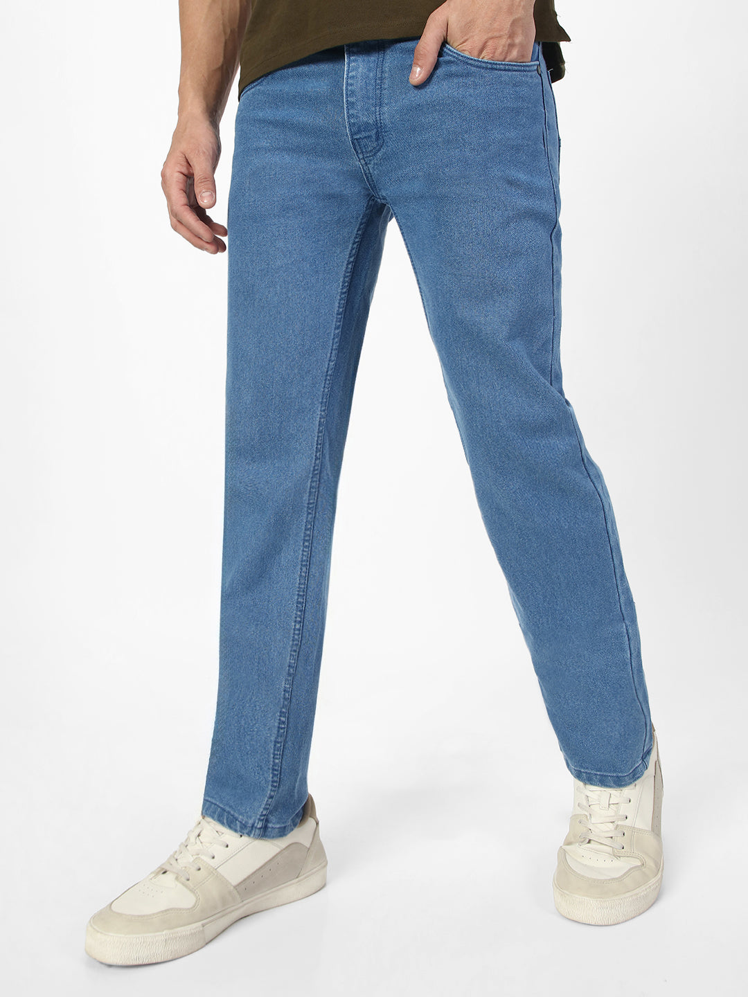 Men's Light Blue Regular Fit Washed Jeans Stretchable