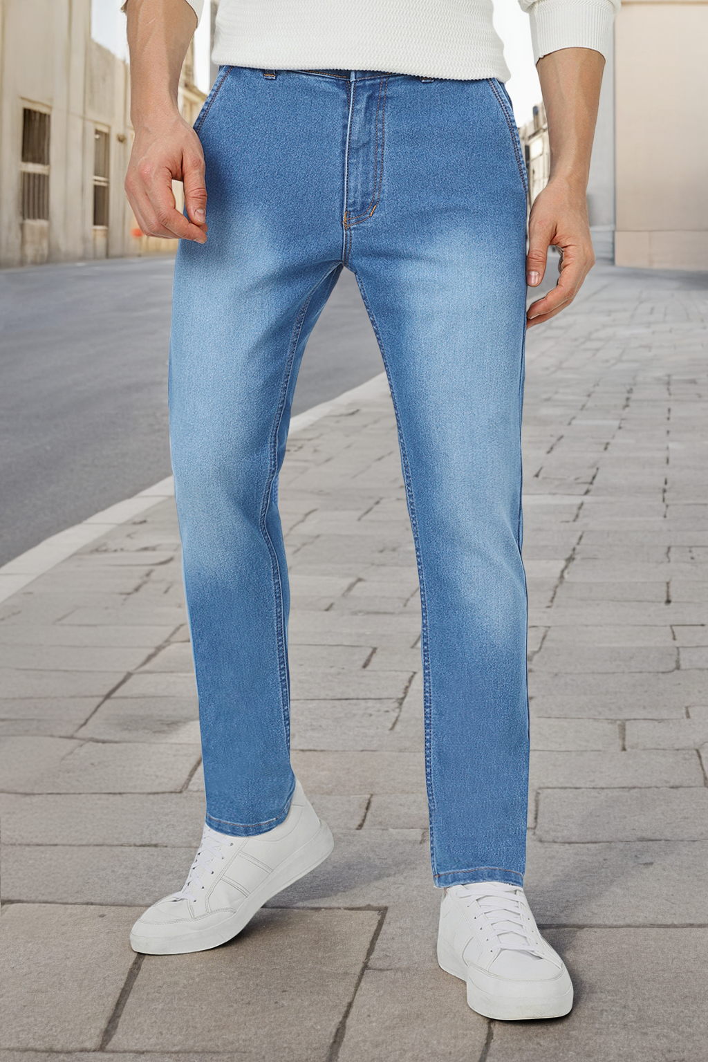 Men's Light Blue Slim Fit Washed Jeans Stretchable