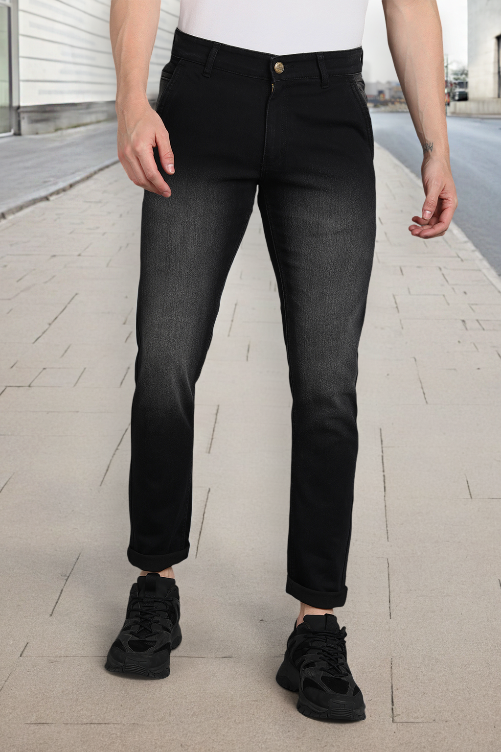 Men's Black Slim Fit Washed Jeans Stretchable