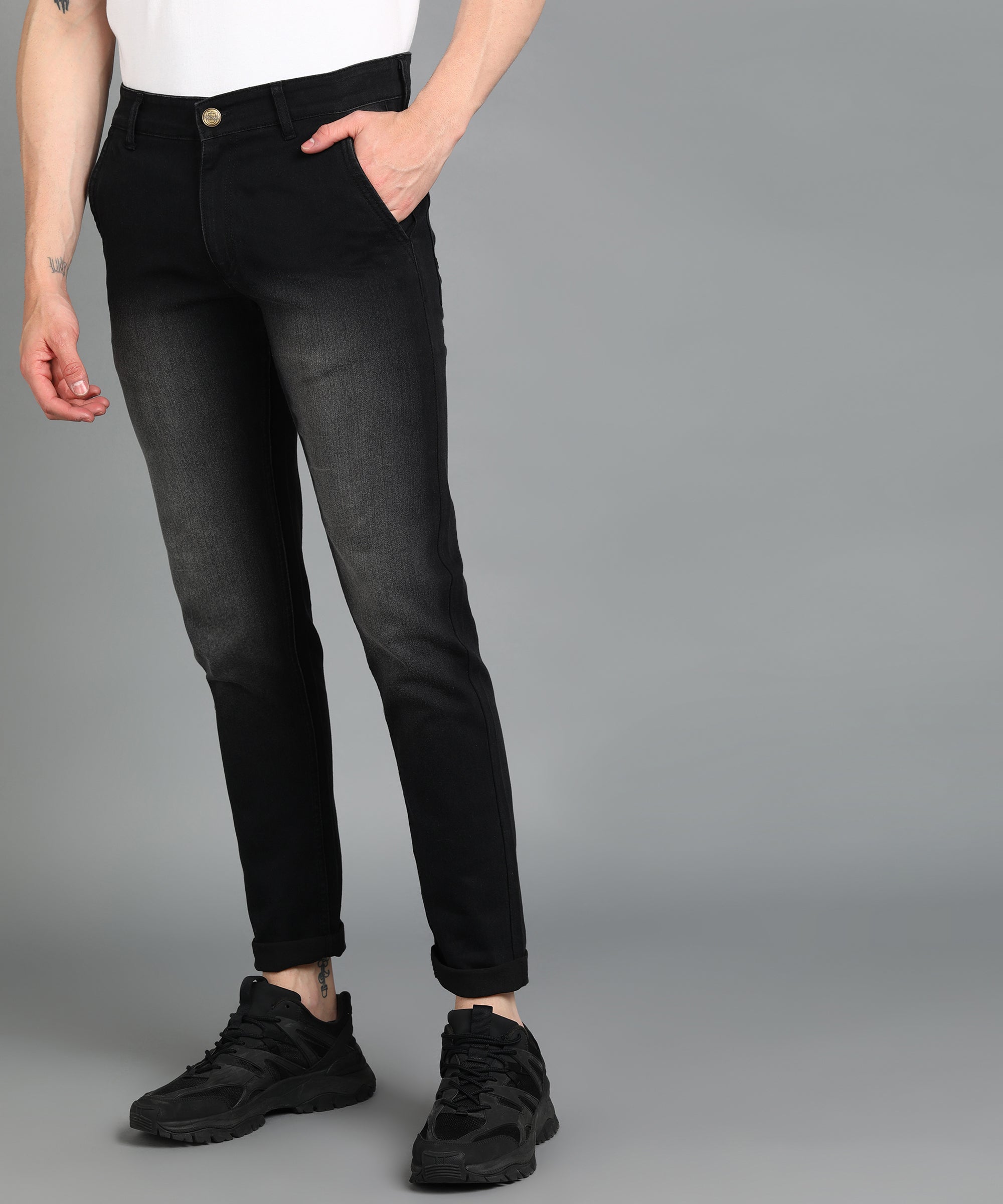 Men's Black Slim Fit Washed Jeans Stretchable