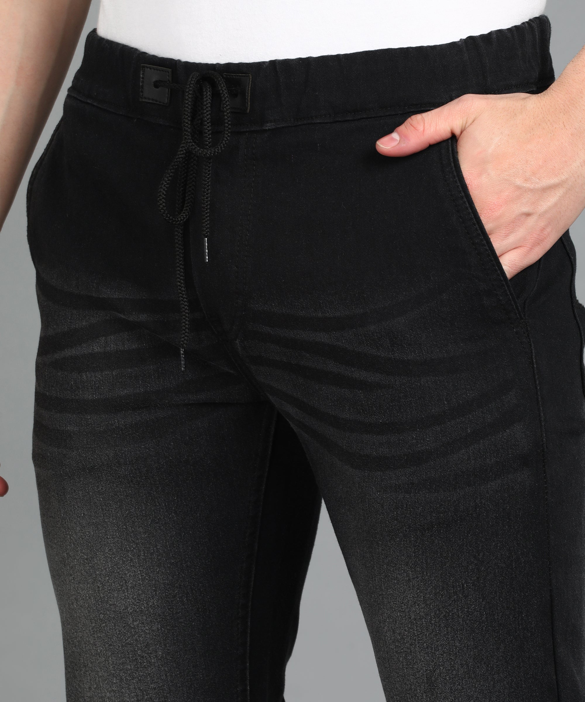 Men's Black Slim Fit Washed Jogger Jeans Stretchable