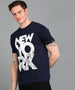 Urbano Fashion Men's Navy Blue Graphic Printed Round Neck Half Sleeve Slim Fit Cotton T-Shirt