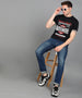 Men's Black Graphic Printed Round Neck Half Sleeve Slim Fit Cotton T-Shirt