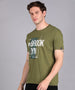 Urbano Fashion Men's Olive Graphic Printed Round Neck Half Sleeve Slim Fit Cotton T-Shirt