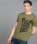 Urbano Fashion Men's Light Olive Graphic Printed Round Neck Half Sleeve Slim Fit Cotton T-Shirt