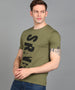 Urbano Fashion Men's Light Olive Graphic Printed Round Neck Half Sleeve Slim Fit Cotton T-Shirt