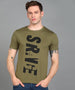 Urbano Fashion Men's Light Olive Graphic Printed Round Neck Half Sleeve Slim Fit Cotton T-Shirt