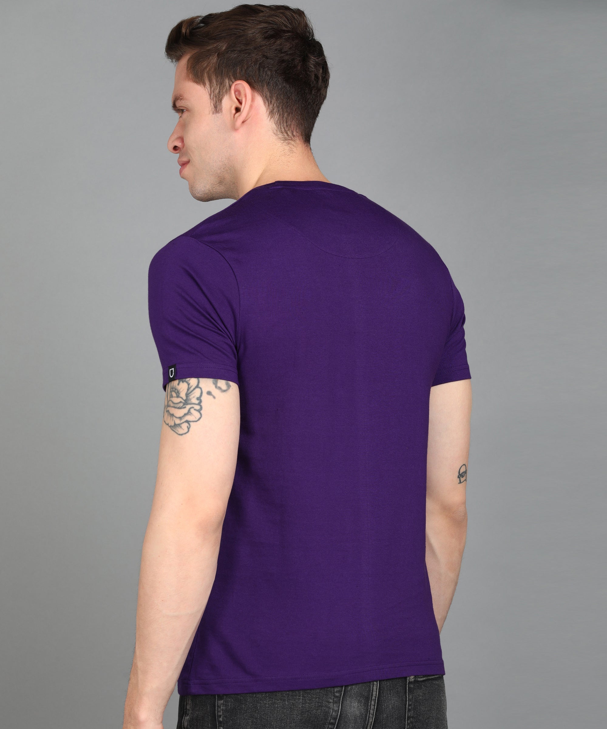 Urbano Fashion Men's Purple Graphic Printed Round Neck Half Sleeve Slim Fit Cotton T-Shirt