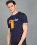 Urbano Fashion Men's Dark Blue Graphic Printed Round Neck Half Sleeve Slim Fit Cotton T-Shirt